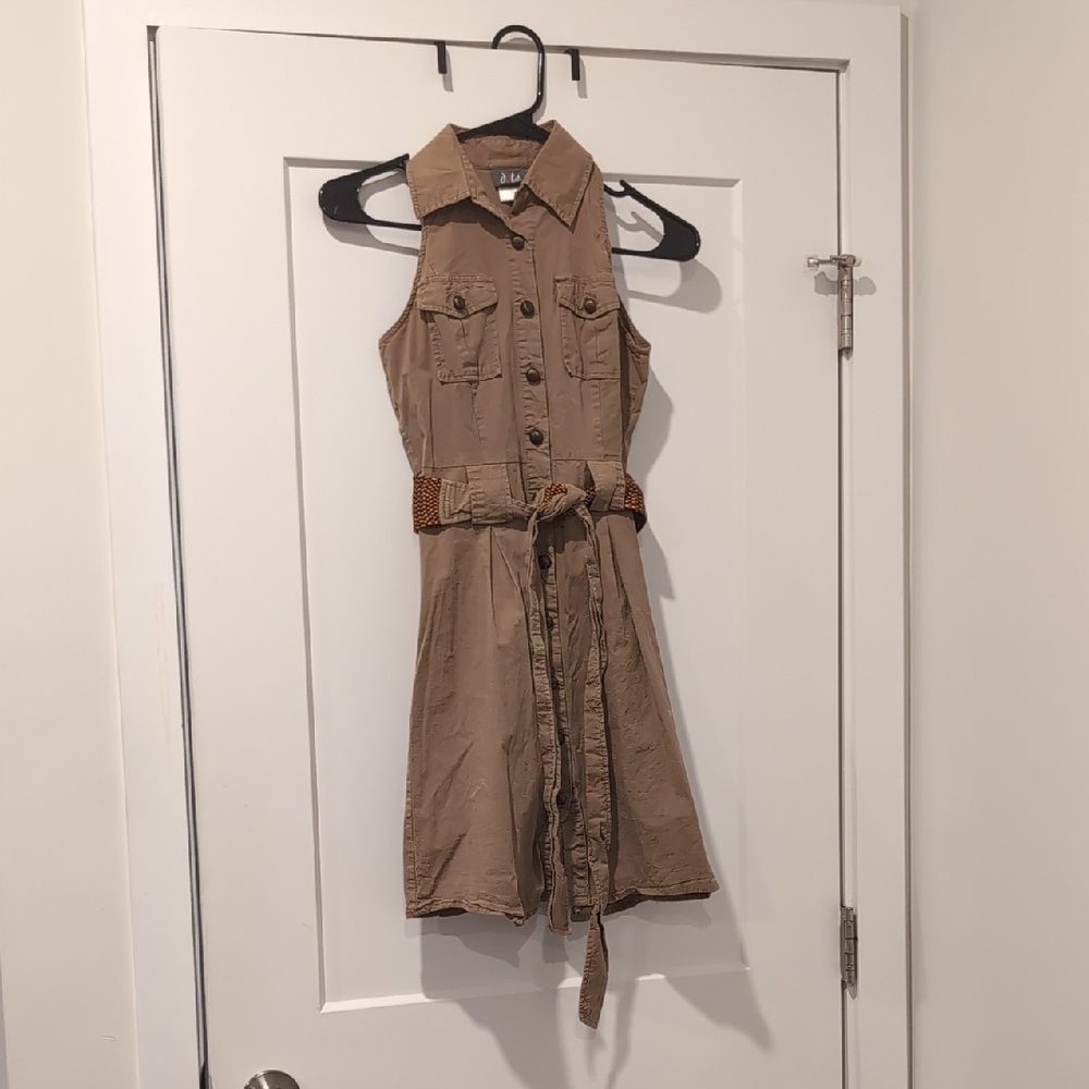 Dots Tan Midi Dress with Belt